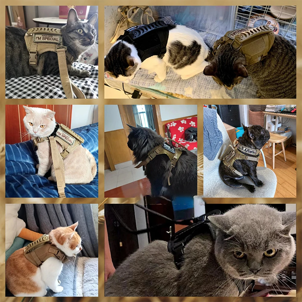 Tactical Cat Harness Leash with 9 Patches Small Dog Puppy Vest Straps with Handle Harnesses Training Adjustable Pet Accessories - Image 4