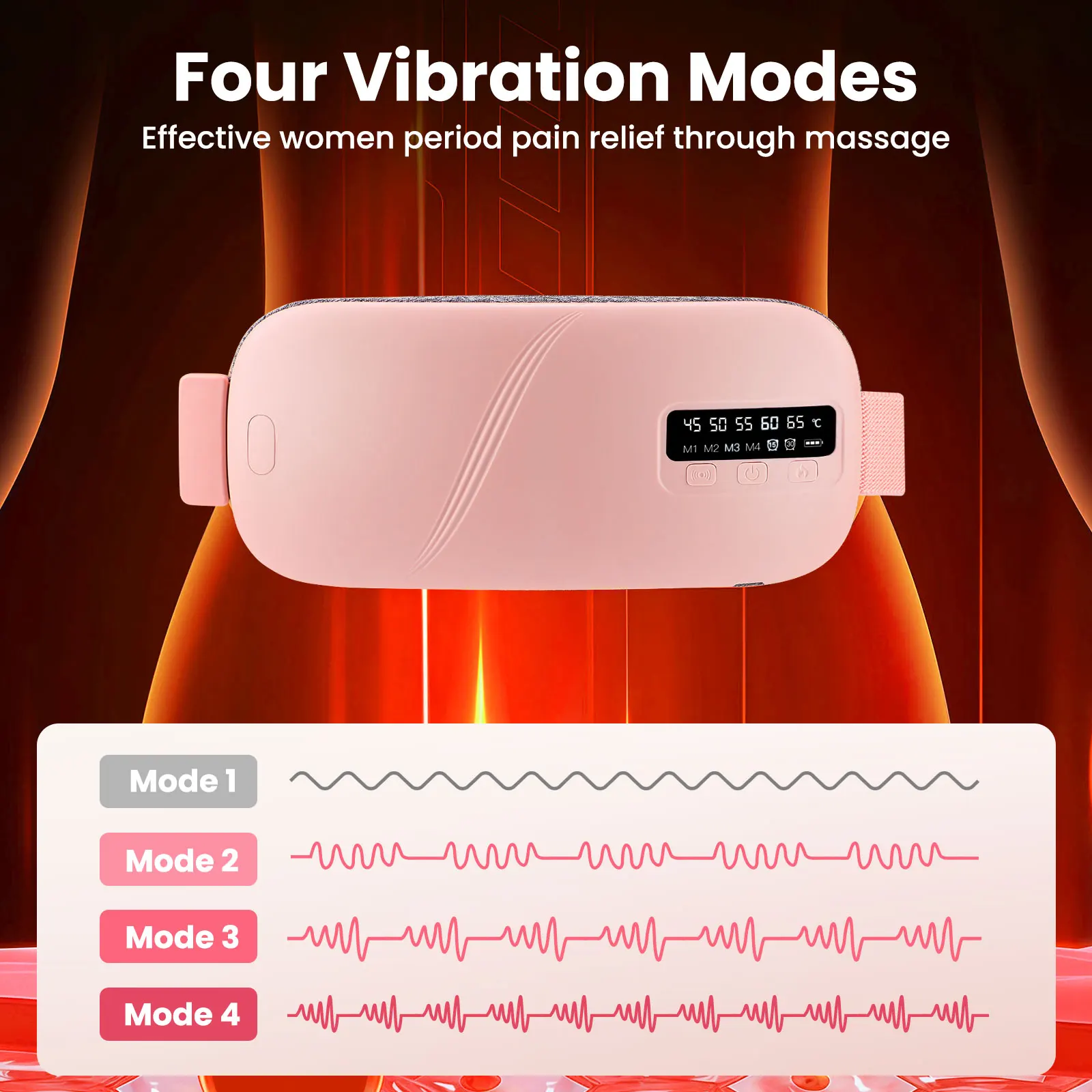 Women’s Period Pain Relief Belt Fast Heating 45-65°C 4 Adjustable Vibration Portable Menstrual Massager for Stomach/Back Pain - Image 3