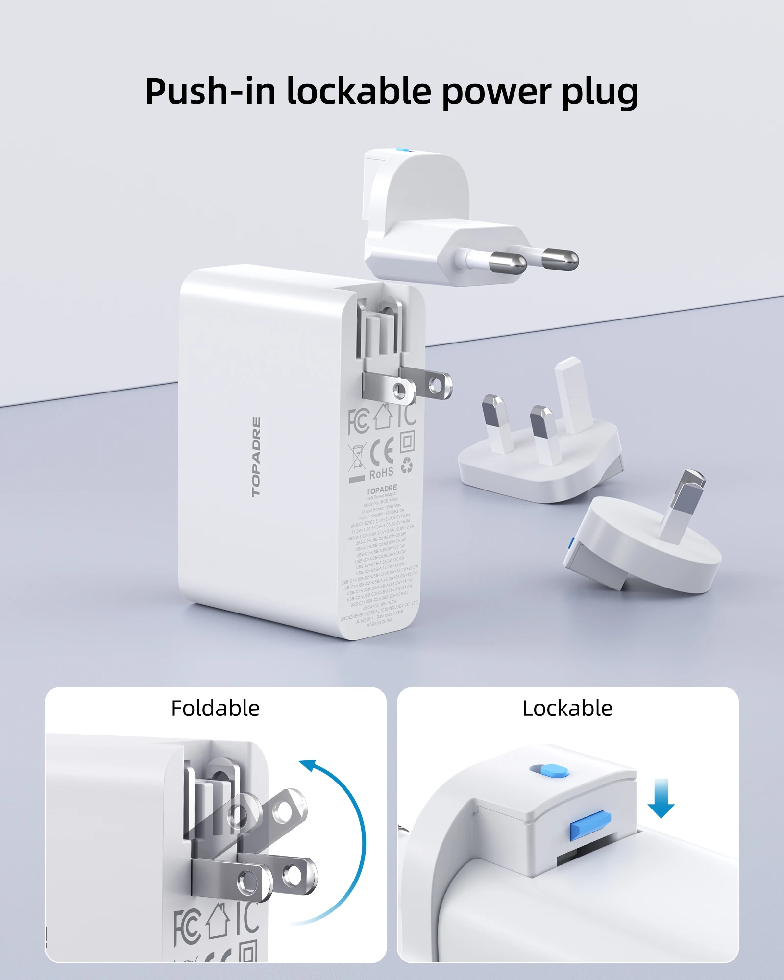 100W USB C Travel Charger, 4-Ports Foldable Travel Adapter Plug Converter With UK/EU/AU Plugs, Fast Charging For IPad iPhone - Image 5
