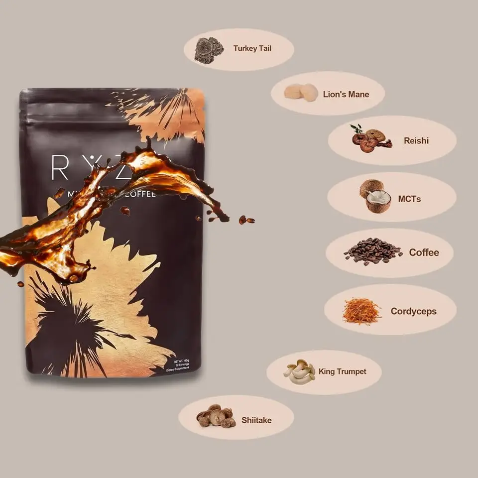 Organic Mushroom Coffee - Shiitake, Cordyceps, Supports Immune, Focus, Concentration, Stress, Digestion & Energy - 180 G - Image 3