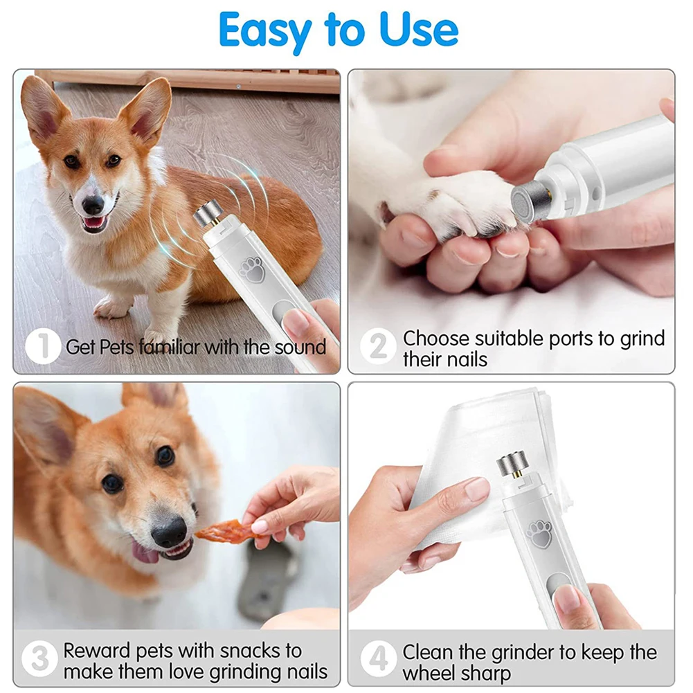 Electric Dog Nail Grinder USB Rechargeable LED Light Pet Nail Trimmer with 2 Speed Settings and Polisher Wheel - Image 3